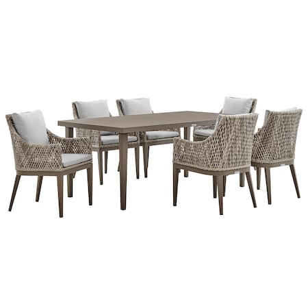 Armen Living Silvana 7 Piece Gray Aluminum Outdoor Dining Set with Gray Fabric 840254332942